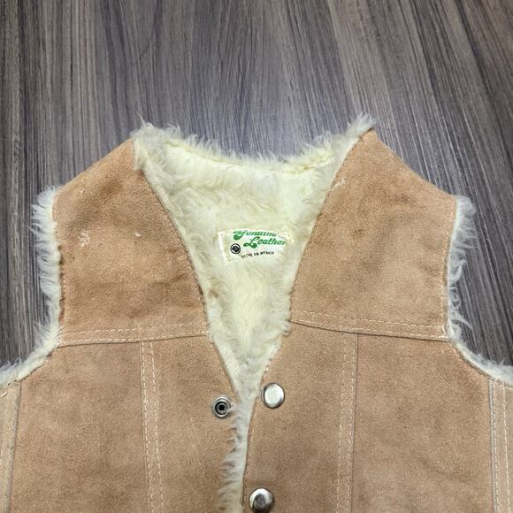 Vintage Kids Genuine Leather Sherpa Lined Suede Vest Beige Small 4/5 See Measure - Picture 5 of 11